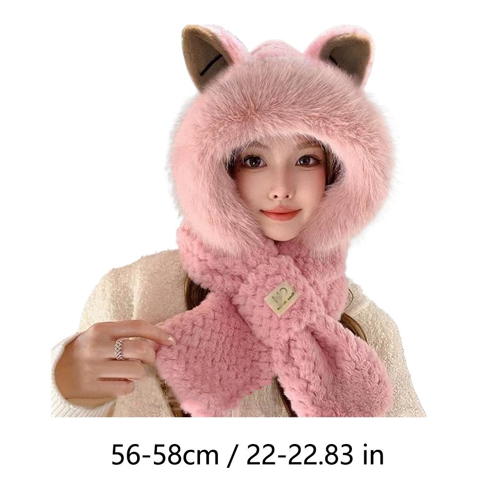 Cute Fox Ears Plush Baotou Ear Protection Winter Warm Hat Collar Scarf Integrated Winter Autumn Winter