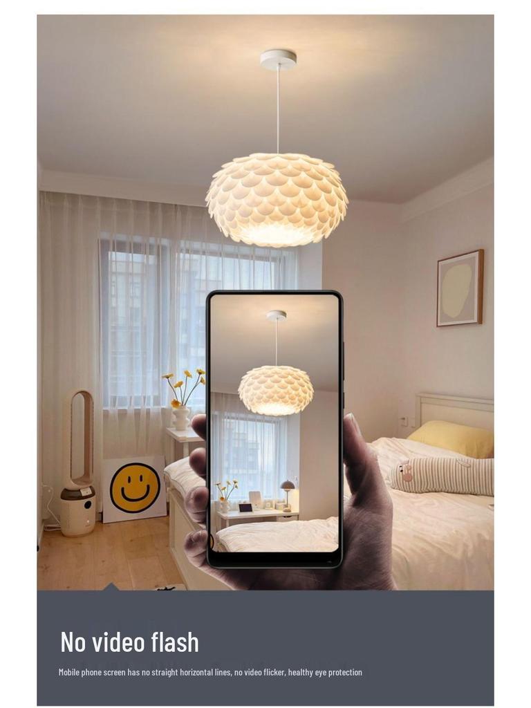 Minimalist Feather Chandelier for Bedroom or Children's Room - French Cream Design