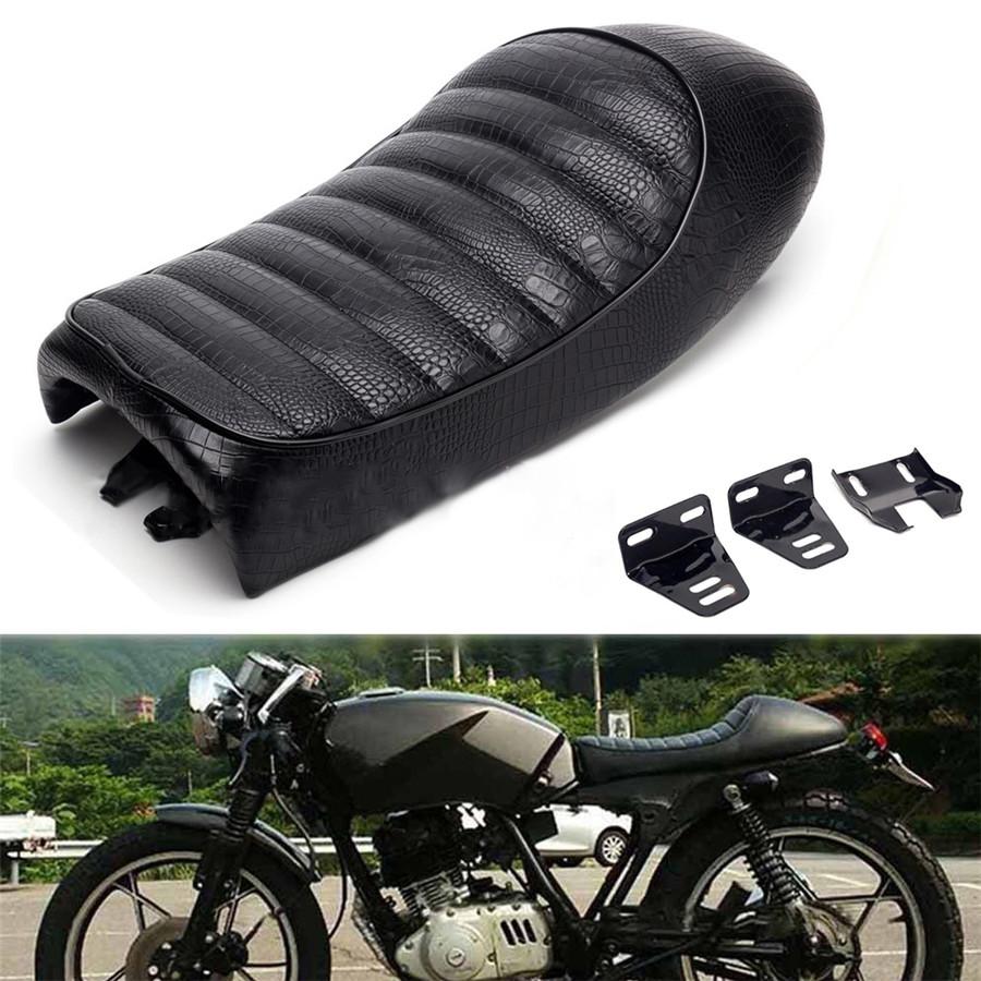Motorcycle Black Retro Leather Crocodile Pattern Hump Cafe Racer Seat for Honda