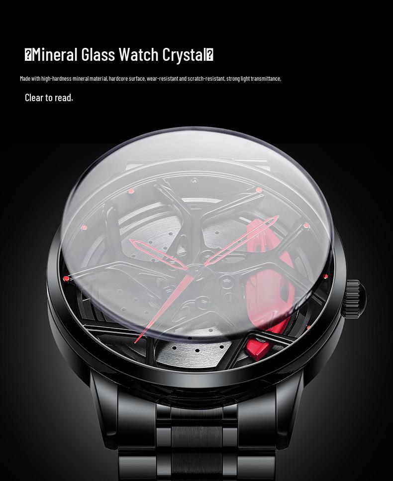SVJ2021 RS8 Men's 3D Brakes Hollow Dial Sports Car Black Waterproof Watch