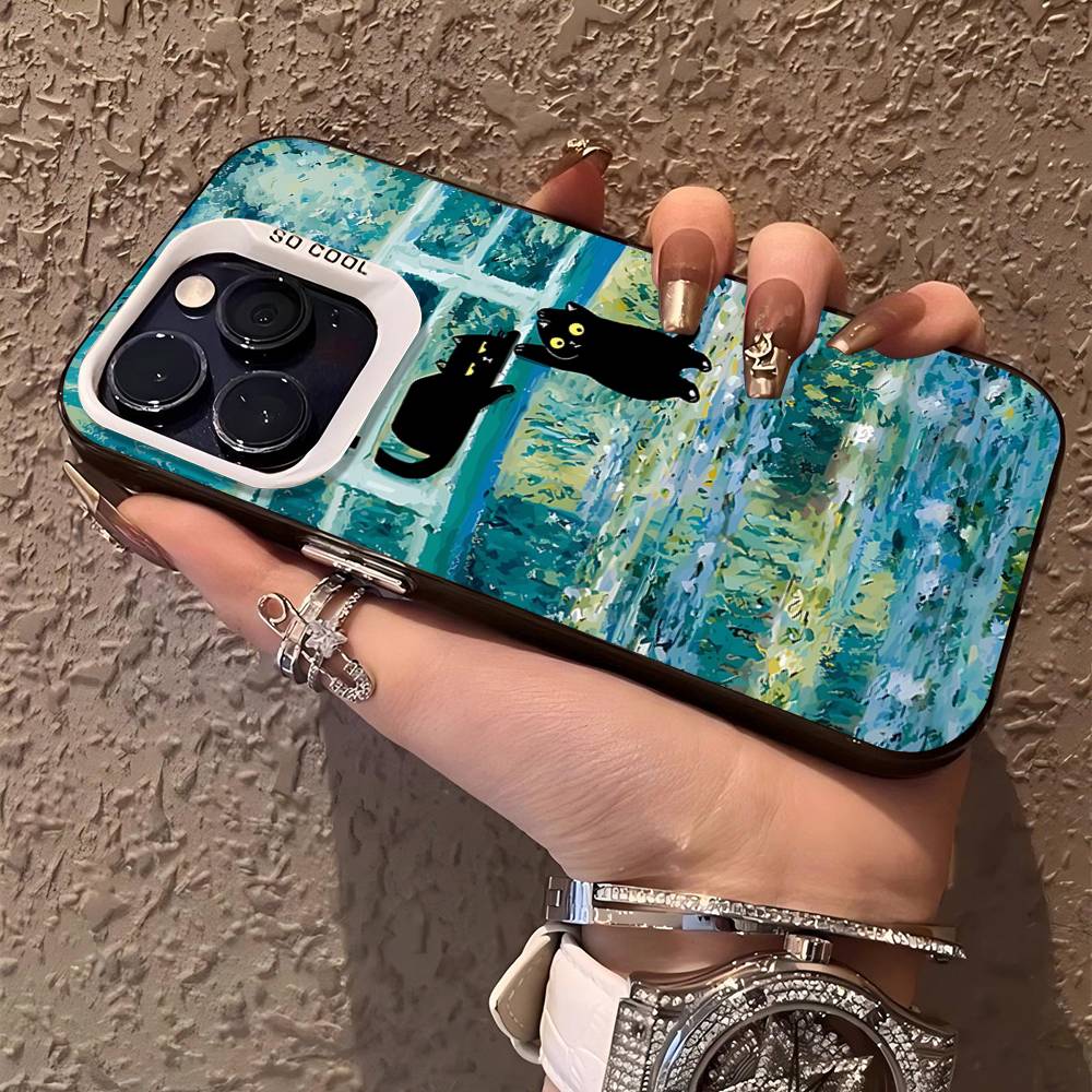 Black Cat Van Gogh Phone Case For IPhone 17 16 15 14 11 12 13 Pro Max Plus Pro Colored Silver Cover