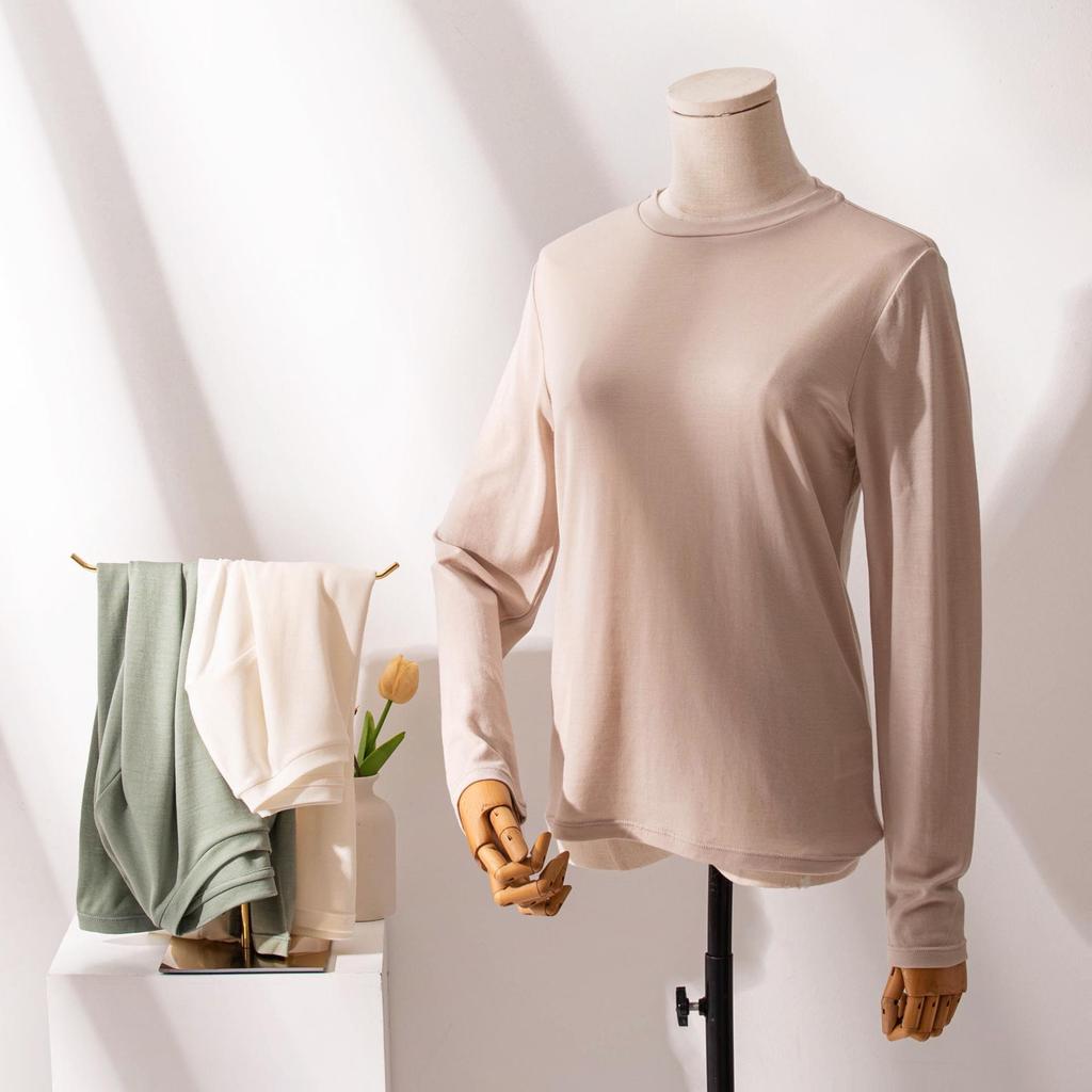 2025 Autumn Slimming Round Neck Silk Wool T-Shirt - Warm, Skin-Friendly, Solid Color