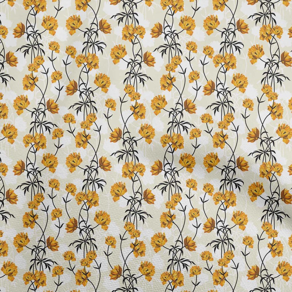 oneOone Cotton Flex Light Yellow Fabric Floral Craft Projects Decor Fabric Printed By The Yard 40 Inch