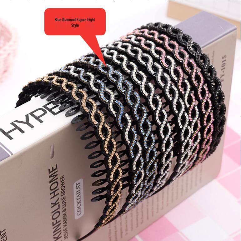Hollow Willow Leaf Rhinestone Non-Slip Headband with Diamond Wave Design