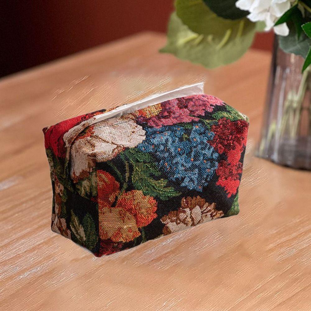 Skin-Friendly Desktop Tissue Bag Polyester Car Tissue Holder Portable Floral Paper Bag  Restaurant
