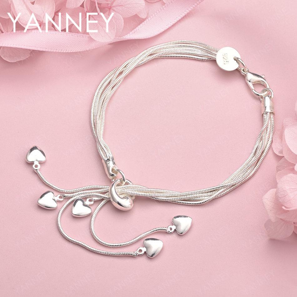 

925 sterling silver 8 inch exquisite tassel heart bracelet for women fashion gift accessories jewelry wedding party