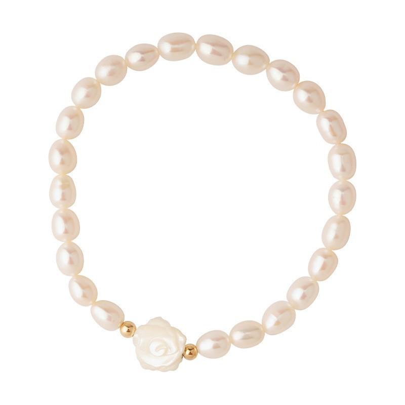 Simple Freshwater Pearl Bracelet Flower White Rose Rice Pearl Bracelet Personalized Versatile Bracelet