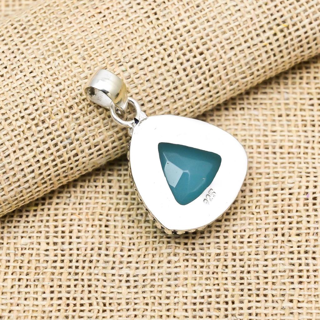 AAA+ Aqua Chalcedony Gemstone 925 Sterling Silver Handmade Jewelry Unique Pendant
