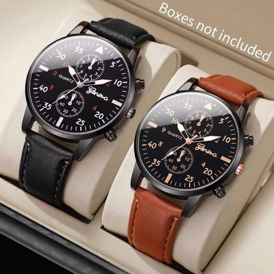 2PCS Fashion Business Watches Set Casual Leather Strap Quartz Watch for Men Clock Gift Reloj Hombre