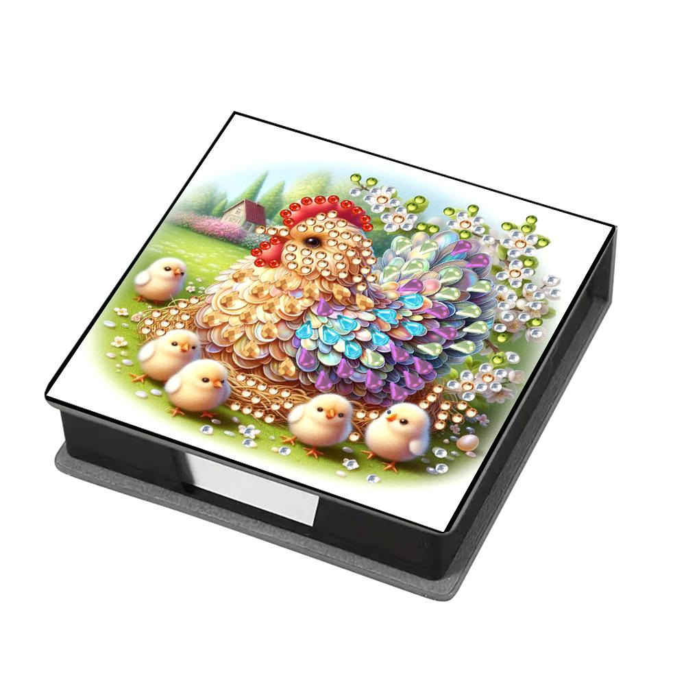 Leather Animals Gem Painting Memo Pad Holder Mosaic Kit Pattern Diamond Art Note Box with 160 Sheets of Paper for DIY Art Craft
