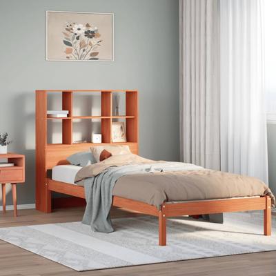 Vidaxl Bed With Shelf, Without Mattress, Waxed Brown, 100X200 Cm, Pine