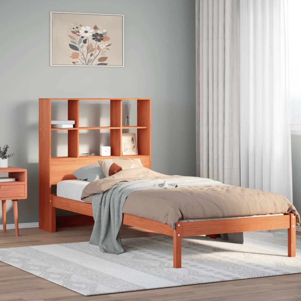 Vidaxl Bed With Shelf, Without Mattress, Waxed Brown, 100X200 Cm, Pine