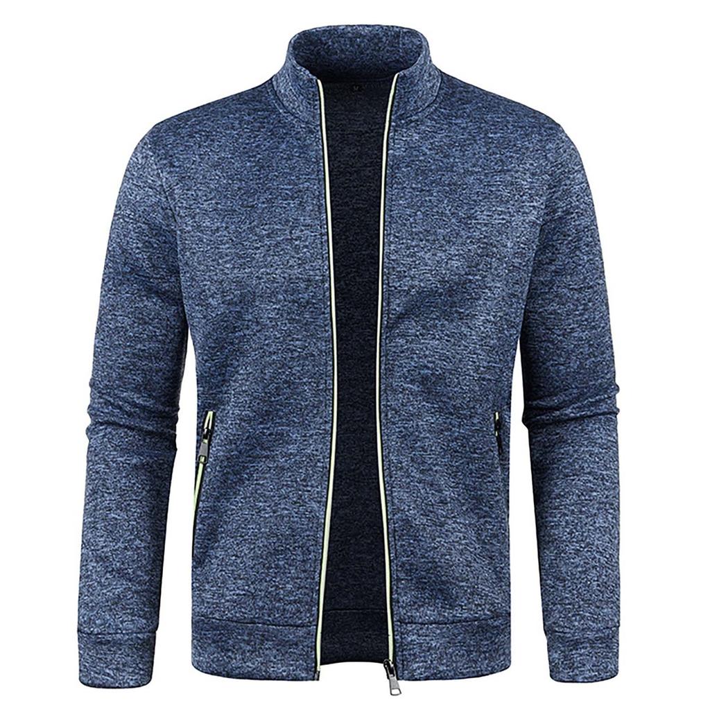 2025 High Quality Autumn Winter Men's Zipper Knitted  Long Sleeved Jacket Thin Velvet stand collar Top Casual Fashion Coat