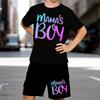 Boys 2 Piece Mama's Boy Print Outfit, Short Sleeve T-Shirt and Shorts Set for Kids Age 5-14, White Sporty Casual Summer Clothes