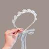 Bílý princeznovský vlasový obruč Roztomilá dětská čelenka Elegantní perlová mašle Vlasové pásky pro děti