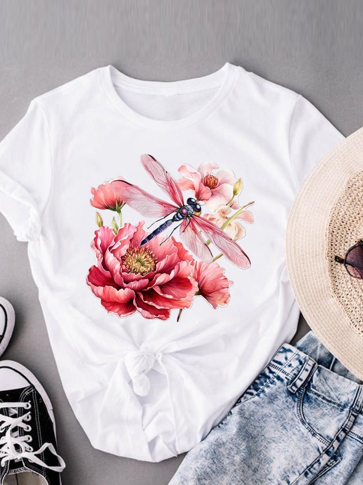 

(Asian Size) trend plant cute T-shirts O-neck Casual Clothing Fashion Female Women s Top Short Sleeve T shirt Printed Graphic Tee S