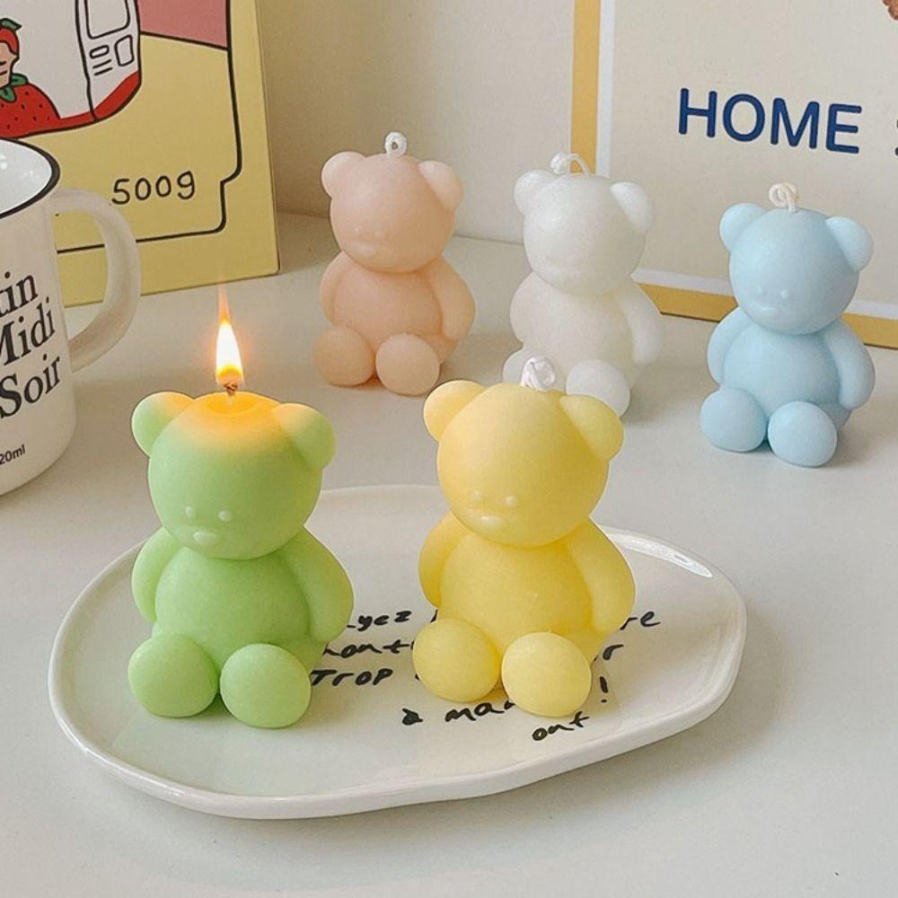 Mini Bear Candle Mould Cute Epoxy Resin Bear Shaped Mold Reusable DIY Silicone Candle Making Mold Home Decor