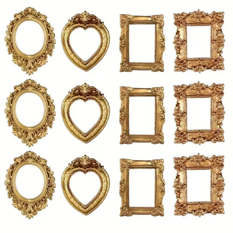 

12/24/36pcs Golden Mini Photo Frames Vintage Small Baroque Resin for Display Jewelry Stand Desktop/Wall Decoration for Weddings