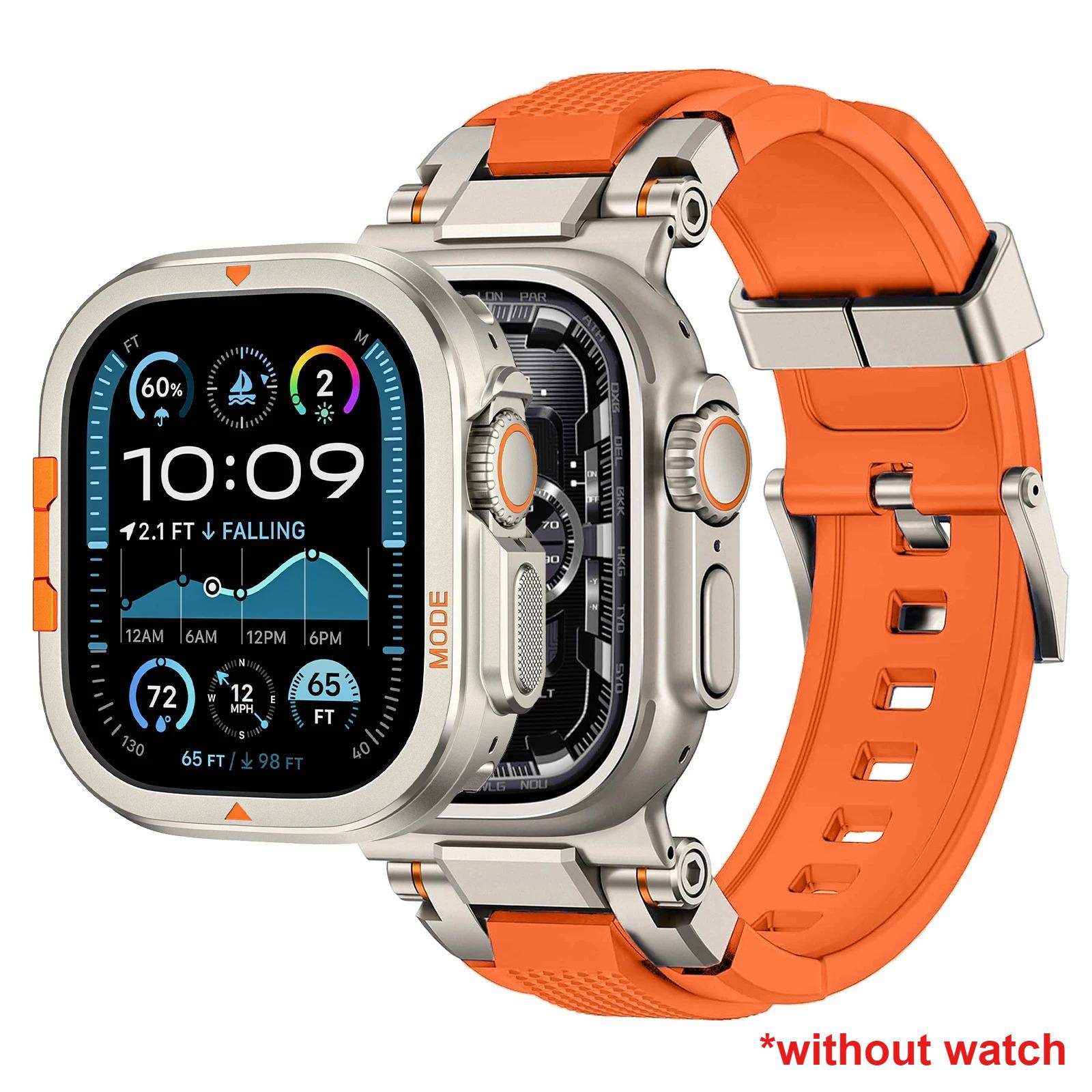 

Silicone Strap+Metal Case for Apple Watch Ultra 3 2 49mm 46mm Alloy Bumper Frame Sport TPU Band for Iwatch Series 11 10 Bracelet For Series 11 46mm помаранчевий
