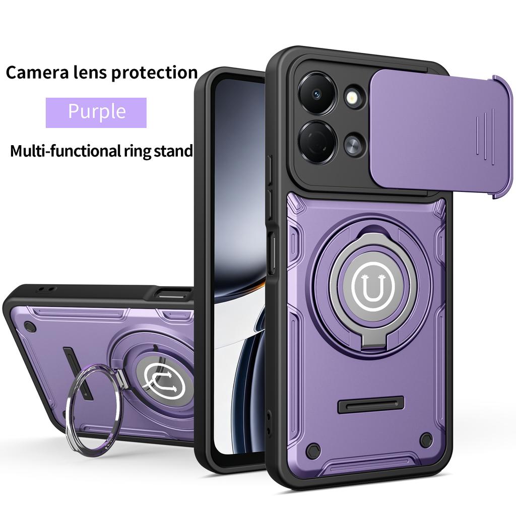 Anti-slip Armor Shockproof Case For Tecno Spark Go 3 KN3 Camera Lens Protection Rotating Ring Stand TPU Plastic Phone Cover