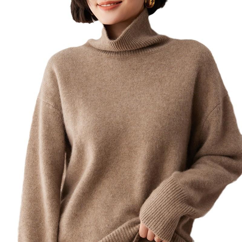 Cashmere Knit Loose Fit High Neck Sweater - Wang Fei Style, Thickened Autumn/Winter Pullover for Women