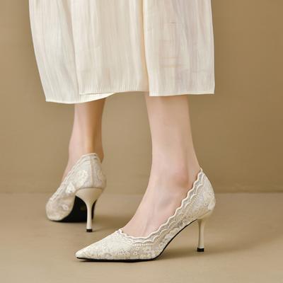 Embroidered Bridal Shoes Wedding Shoes Retro French Sandals  High Heels Single Shoes Thin Heels Banquet Pointed Pumps 34-39