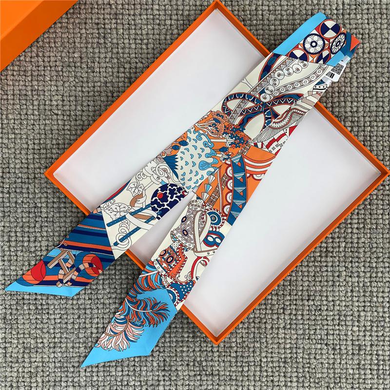 POBING Fashion Print 18m/m Twill Silk Scarves Women Luxury Brand Scarf Bag Ribbons Tie Head Scarf Small Long Skinny Scarf 86*5CM