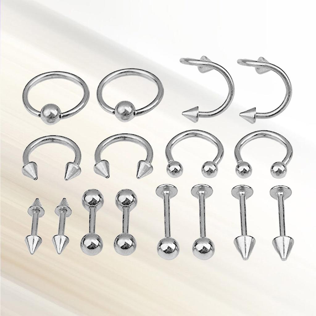 16Pcs Tongue Ring Set Stunning Surgical Steel Body Spiral Mixed Piercing Jewelry Ideal for Party Banquet Women Piercing