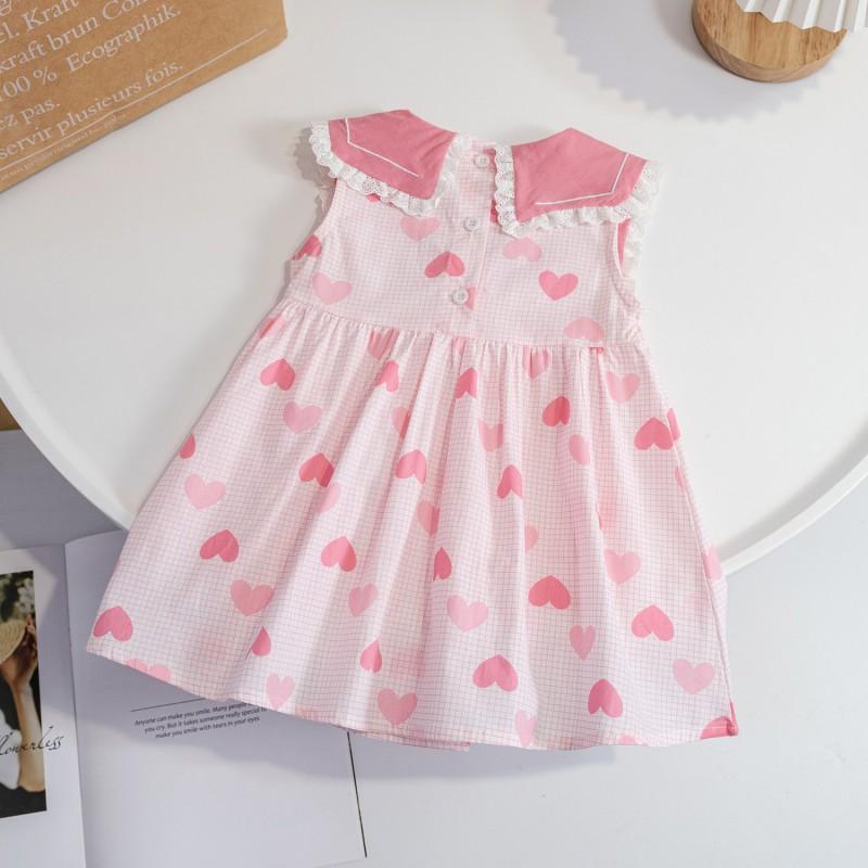 2026 Baby Girls Sleeveless Dress Cute Love Print Princess Kids Casual Party