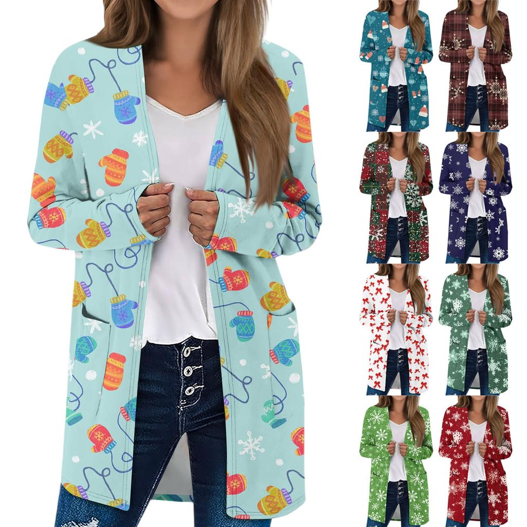 Women's Lightweight Long Sleeve Open Front Cardigans Long Sleeve Lightweight Vintage Printed Coat With Pockets