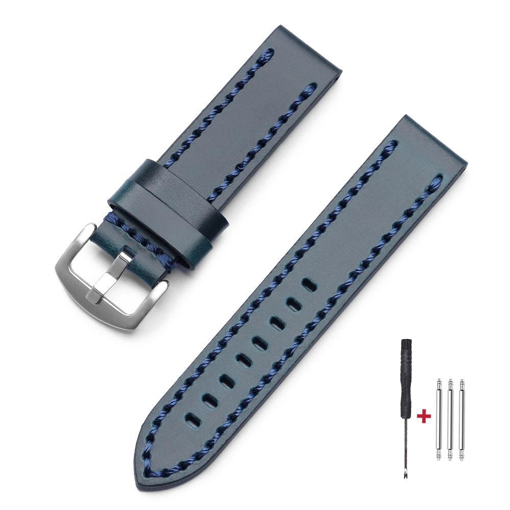 Ručně šitý Kožený Řemínek na Hodinky Vintage Voskovaný Vrchní Vrstva Kůže Řemínek na Hodinky 18mm 20mm 22mm 24mm pro Pánské Hodinky