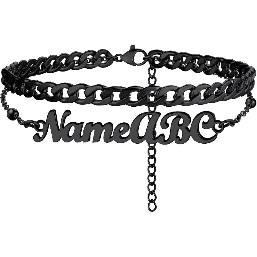 PROSTEEL Alla moda Design Manette/Testo Personalizzato Cavigliera da Donna, Cavigliera in Acciaio Inossidabile 316L, colore Argento/Oro/Nero,Basso