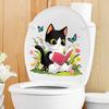 Reading Kitten with Butterflies and Flowers Toilet Wall Sticker Self-Adhesive Removable for Bedroom Living Room Bathroom Decor