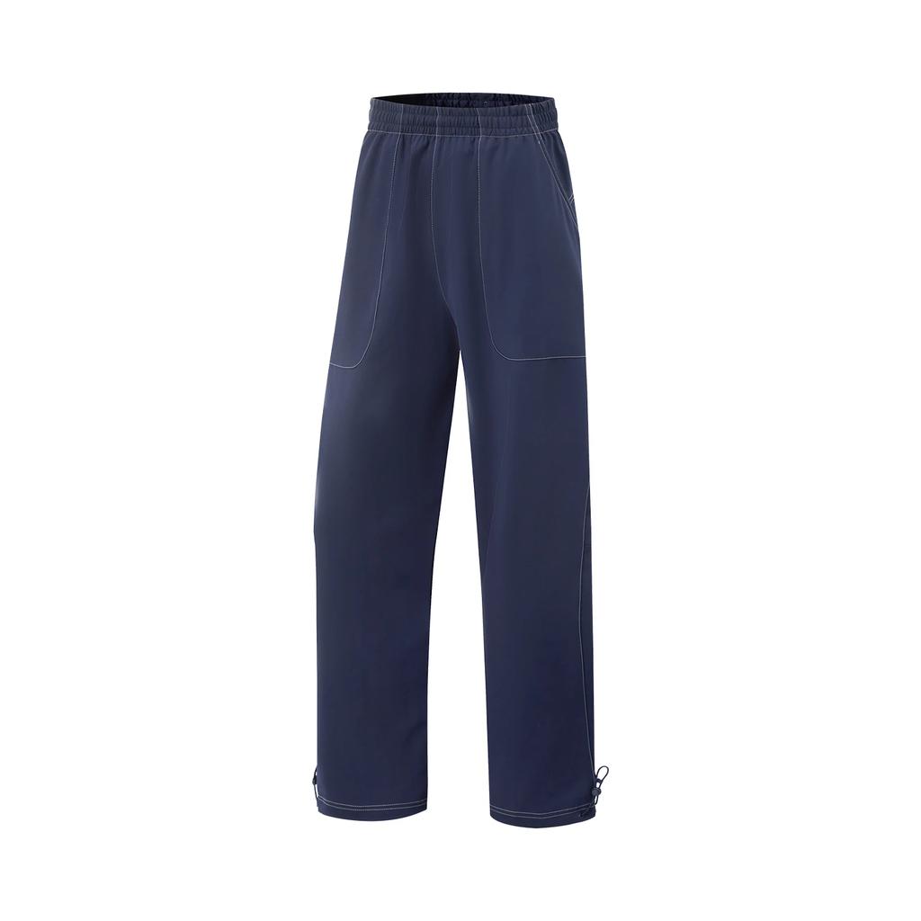 Li-Ning Fitness Series Comfortable Straight Leg Mid Waist Drawstring Casual Pants Women Bottoms Deep-Pea-Blue AYKV032-3