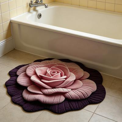 Flower Shaped Floor Mat Soft Gradient Petal Texture Blooming 3D Flower Carpet Non-Slip Washable Decorative Rug Bathroom Living Room Home Decor
