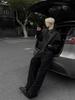 Men's Trendy Korean Style Black and Red PU Leather Jacket with Lapel
