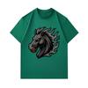 Men's 100% Cotton Crew Neck Short Sleeve T-Shirt, Cool Dark Flame Hell Horse Head Graphic Printed Casual Breathable Summer Tops for Daily Street Wear
