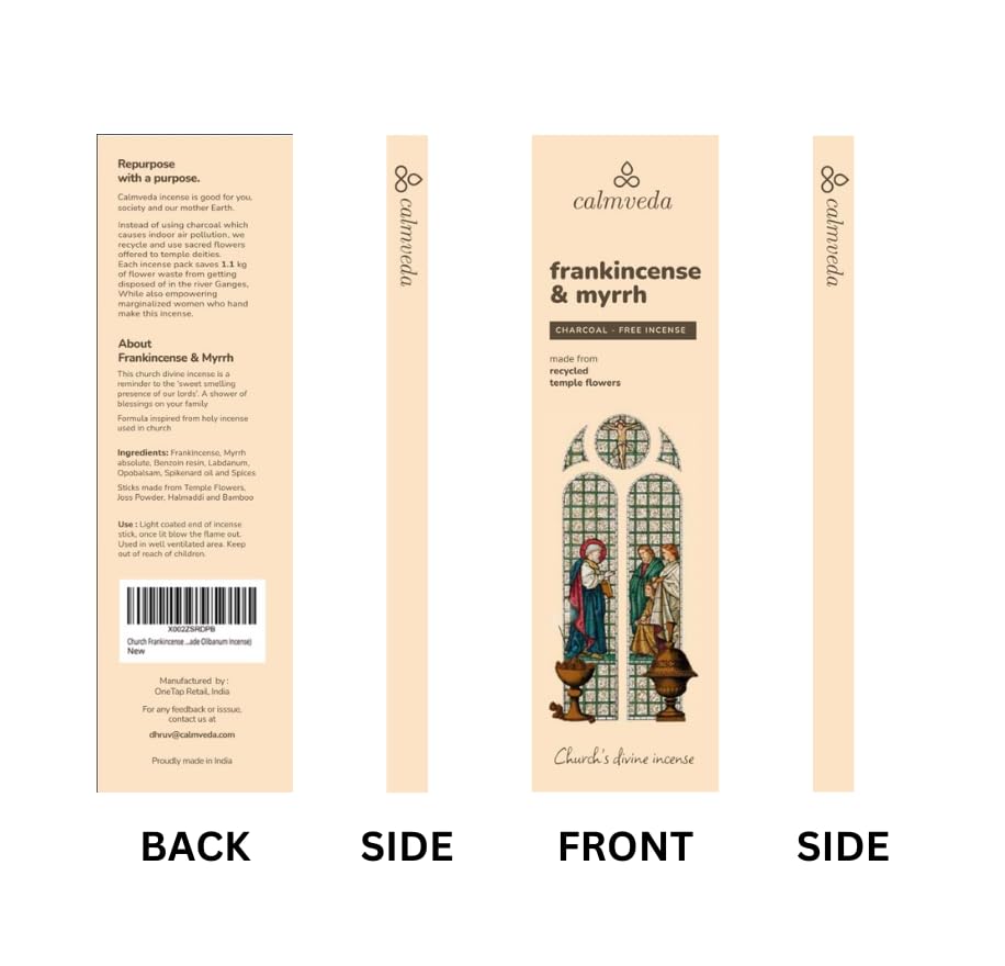 Calmveda Church Frankincense and Myrrh Incense - 80 Sticks, Charcoal Free