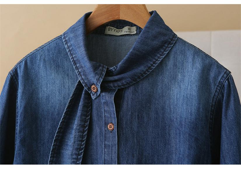 2026 Spring Plus Size Flowy Collar Denim Shirt for Women - Long Sleeve Slimming Jacket Fashion Top