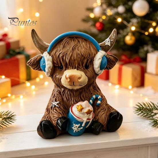 Resin Animal Statue Winter Highland Cow Figurine, Cattle for Desk Decor Decor, Shape Ornament Home Office