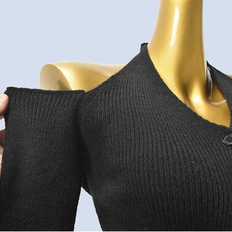 Sexy Sexy off-Neck Halterneck Knitwear Women's Spring and Autumn New Design Sense Cardigan Slim-Fit Crop-Top