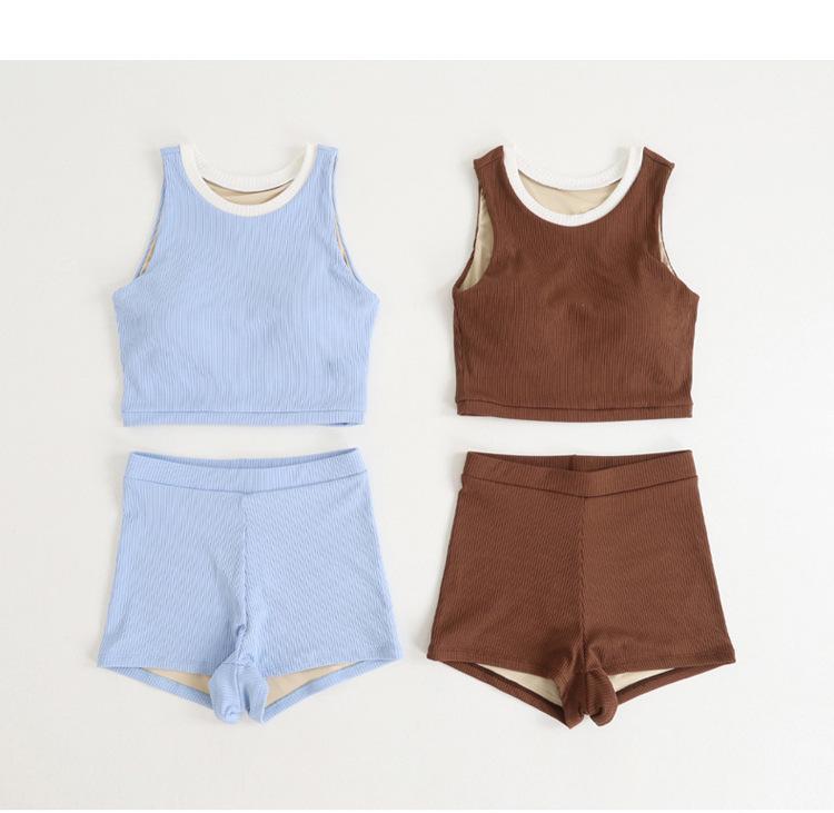 2025 Korean Bandeau Split Swimsuit - Solid Color, Sexy Flat Leg Trunks for Women