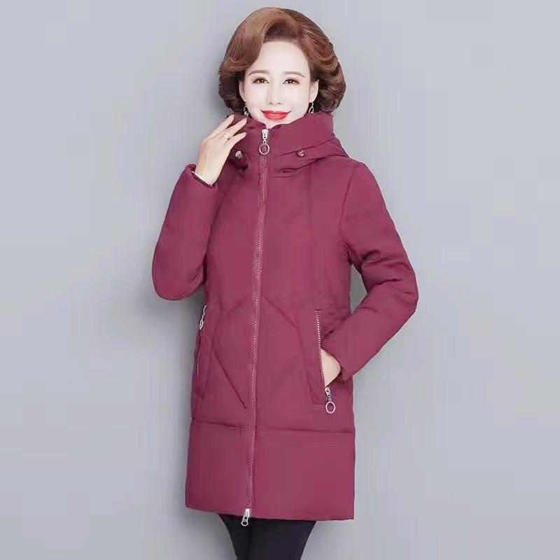 Νέα μόδα Φθινοπωρινό Χειμώνα Μητέρες Γυναικείες Ζεστό μονόχρωμο παλτό με κουκούλα, παχιά επένδυση, μεσαίο μακρύ παλτό