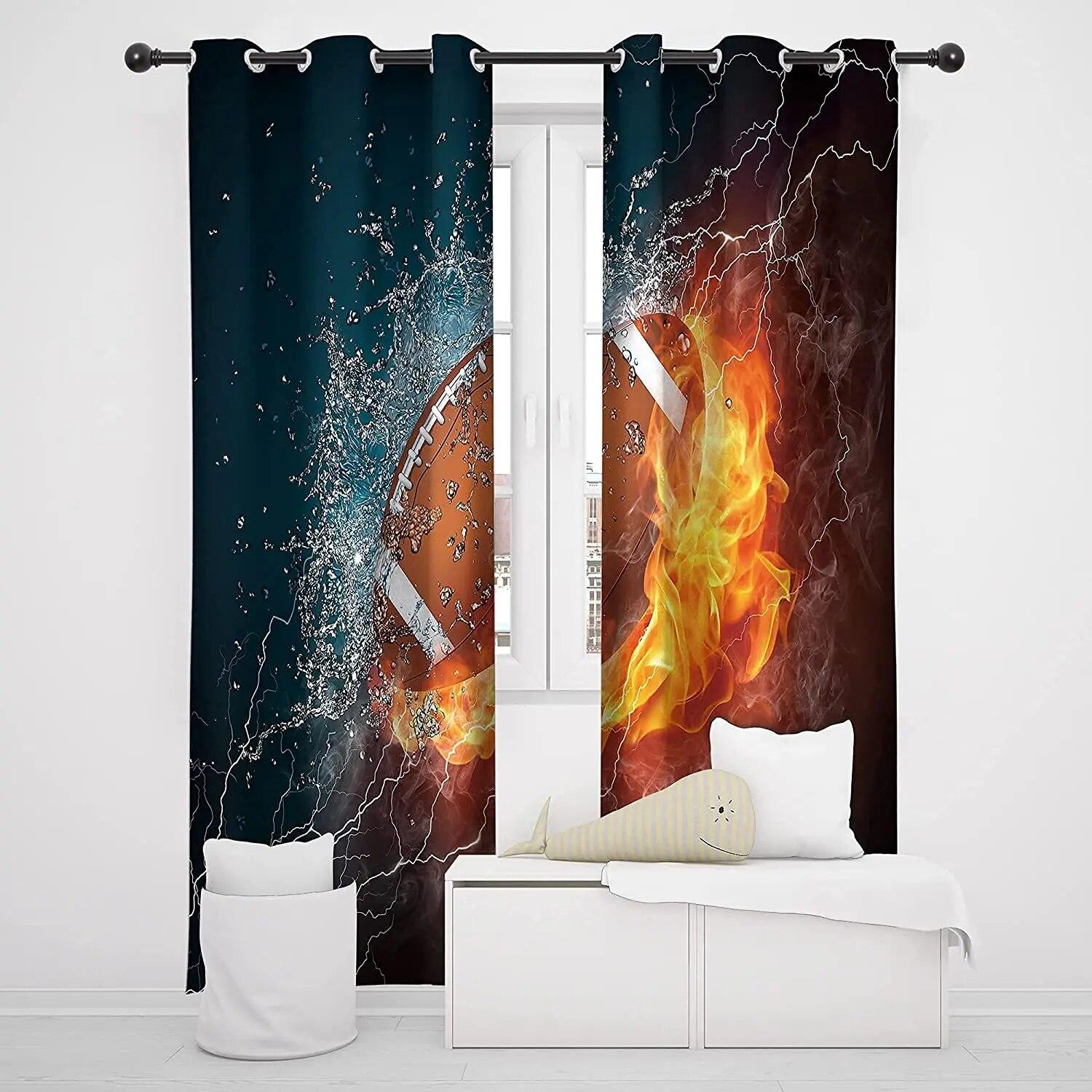 

3D футбол, баскетбол, баскетбол, шторы с узором для гостиной, спальни, кухни, офиса, жалюзи, оконные шторы, шторы W50xH130(CM)x2PCS-Grommet Top