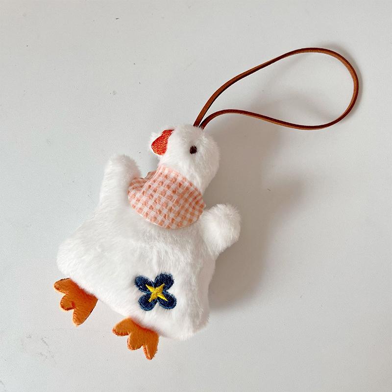 Cute Big White Goose Name Sticker Pendant Cartoon Plush Animal Doll Keychain Anti-Lost Name Tag Charm Bag Hanging Decor