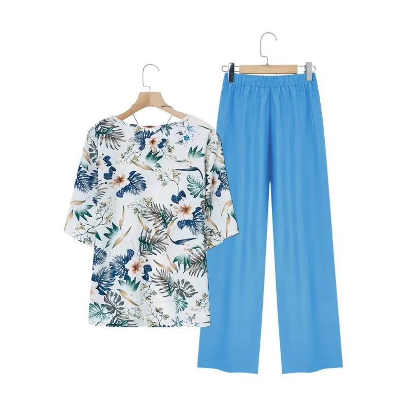 Spring and Summer Casual Set with Printed Short Sleeves and Long Pants