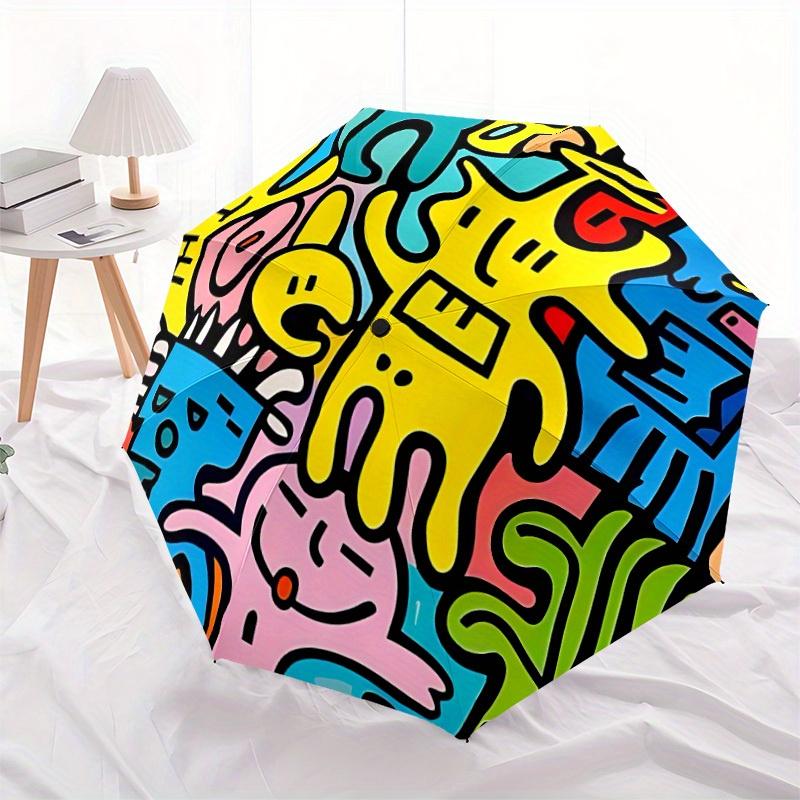 1pc Graffiti Art Auto Open/close, All-Season Portable Folding Umbrella for Women & Men, Travel, Everyday, Formal Events - Compact Luxury Parasol, Outd