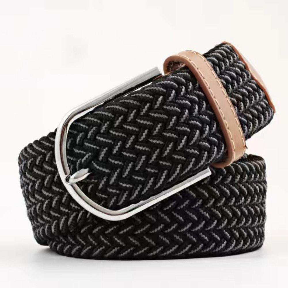 Multicolored Elastic Braided Belt No Hole Men's Waistband Durable Stretch Woven Belt  Women