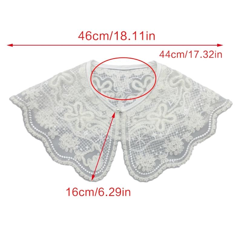 Fashion Detachable Fake Collar Faux Pearl Button Shawl Wrap Women Embroidery Floral Sequins Necklace Lightweight Capelet