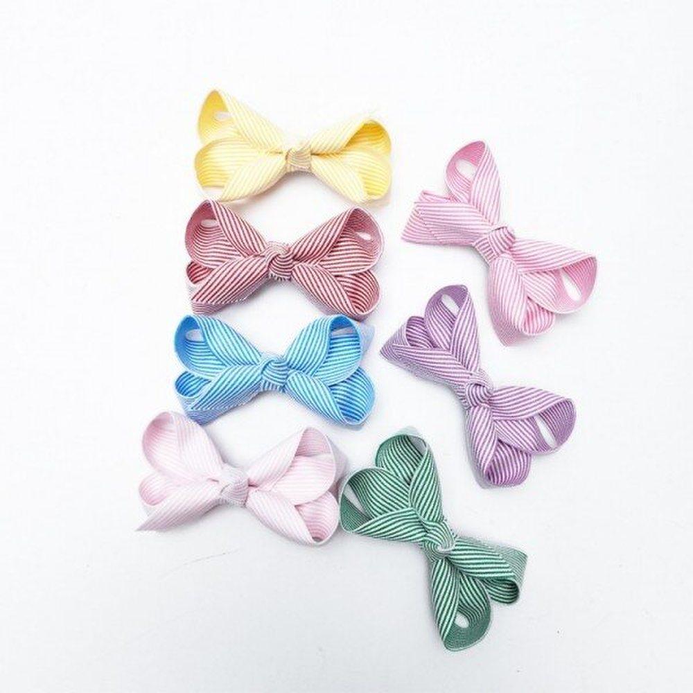 

Mno Pastel Ribbon Rainbow Stripe Mini Hair Clips (10-Piece Set, Random Color)